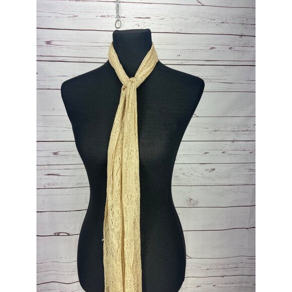 Delicate Cream Colored Fringed‎ Ends Thin Accessory Scarf - Picture 4 of 6